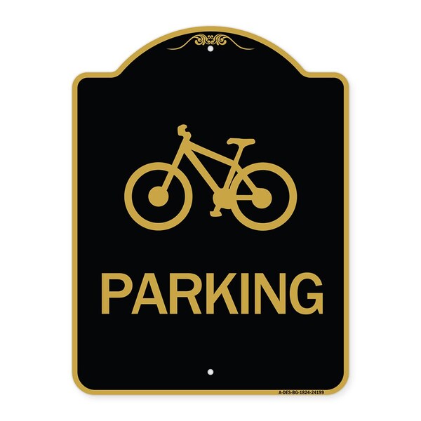 D4-3 Bicycle Parking Bicycle Parking, Black & Gold Aluminum Sign, 18" x 24", BG-1824-24199